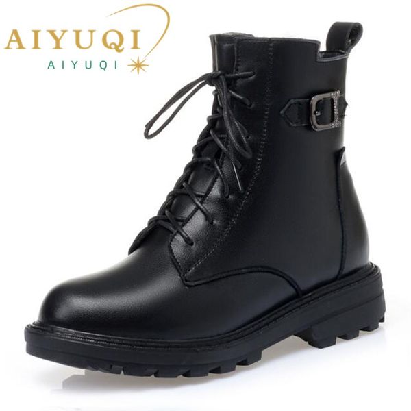 Short AIYUQI Genuine Leather 2024 New Winter Biker Wool Warm Large Size 43 Marton Boots Women 20d9