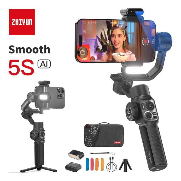 Stabilizers ZHIYUN Smooth 5S AI 3-Axis Gimbal Stabilizer for iPhone 15 Pro Max and Android Smartphones with AI Tracker for Video Recording S