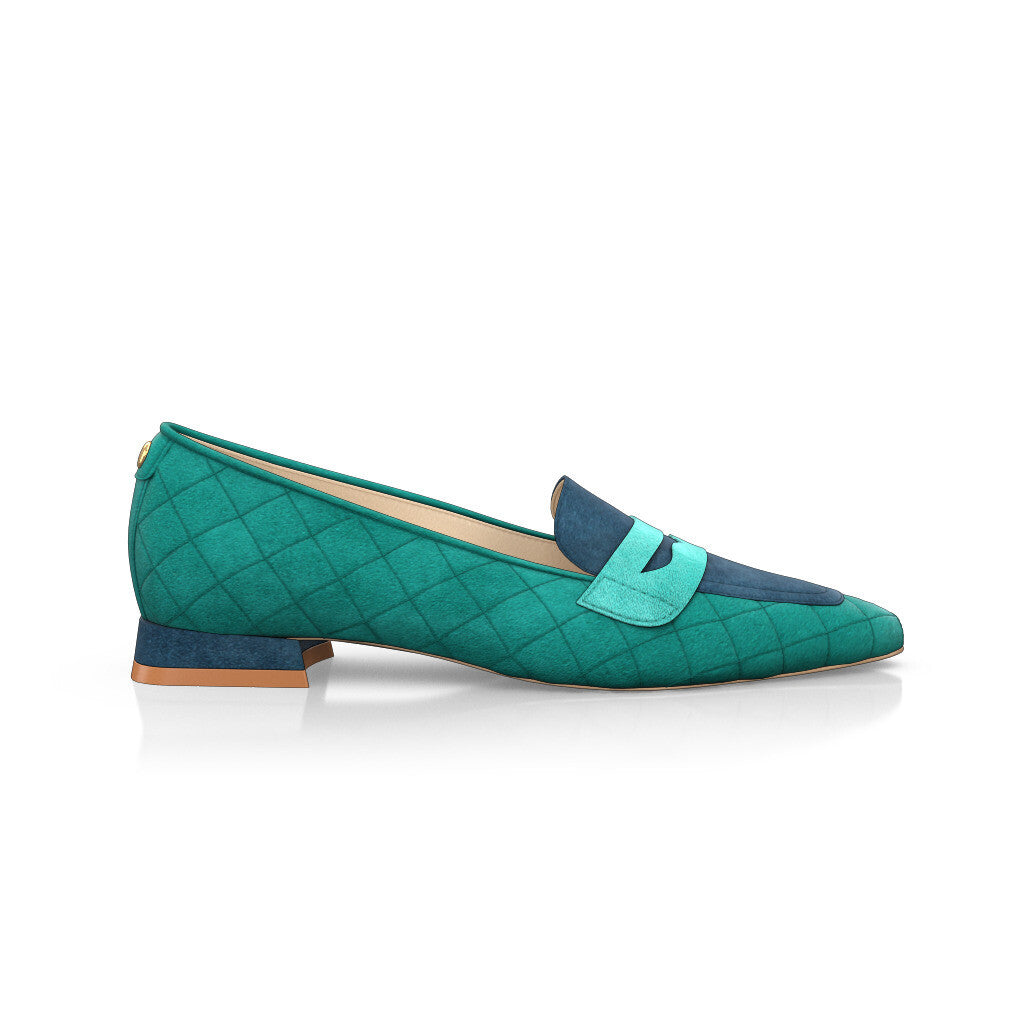 Chaussures plates pointues Femme Faites main en Italie en Daim Aigue-marine Vert - Sur Mesure, Petit, Perles, Enfiler - GIROTTI