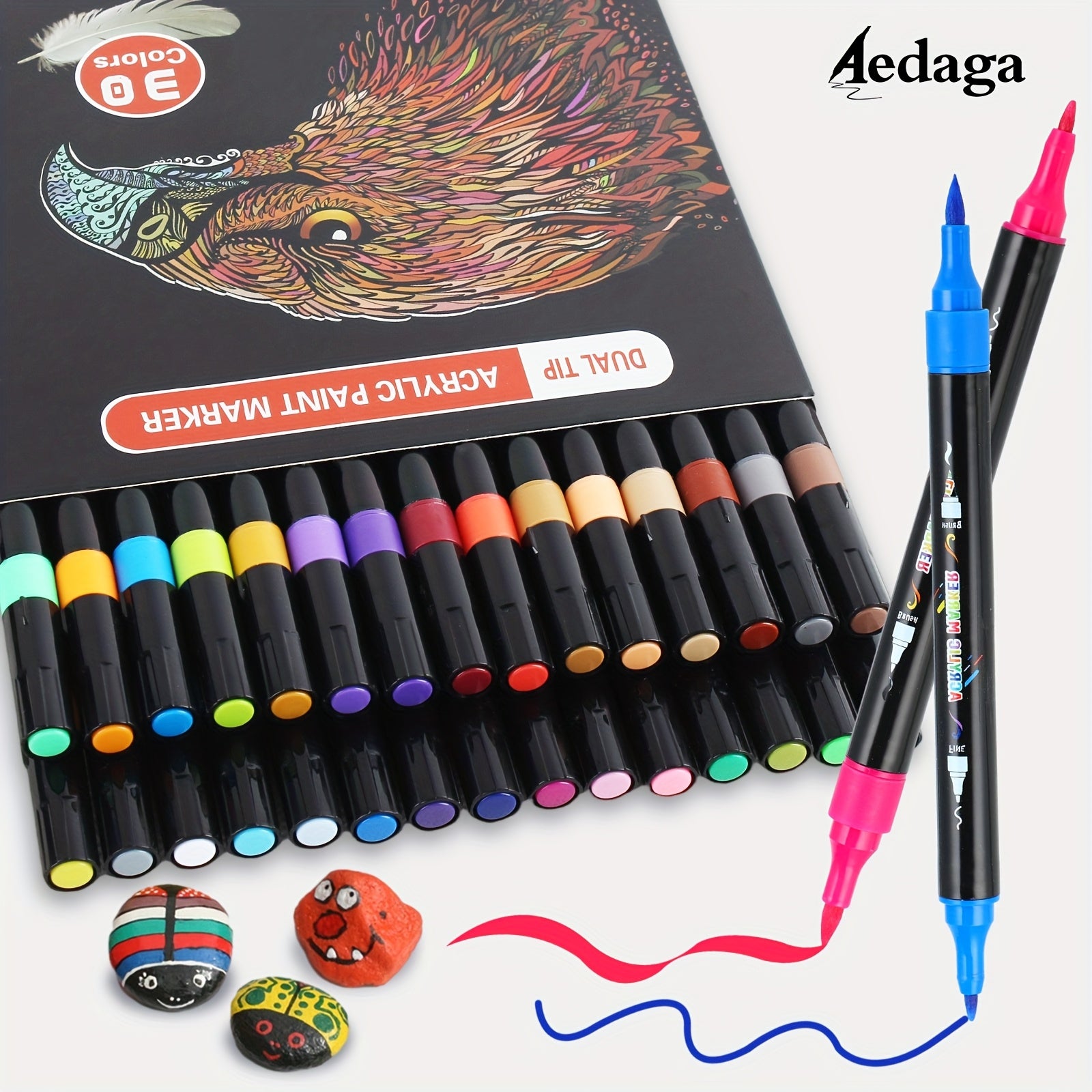 TEMU 30 Colors Acrylic Paint Markers Pen, Dual Tip Acrylic Paint Markers With Brush And For Kids And Adults, Wood, Stone, Rock Painting, Glass,