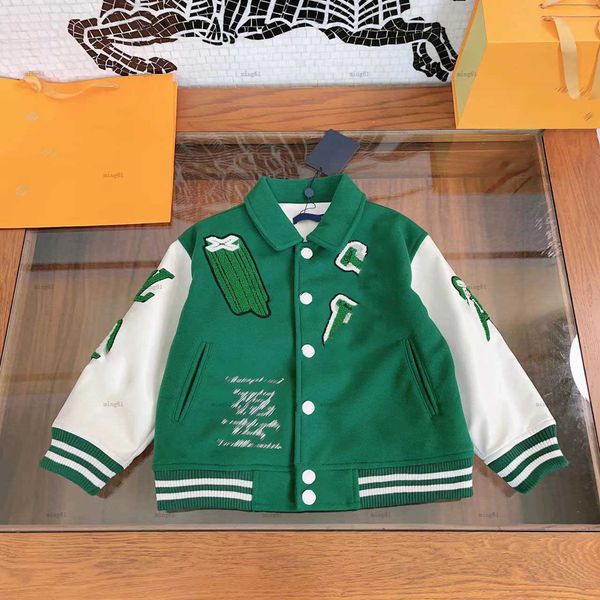 Brand toddler jacket Woolen fabric kids designer clothes girl boy Outerwear Size 100-160 Sleeve PU leather baby coat