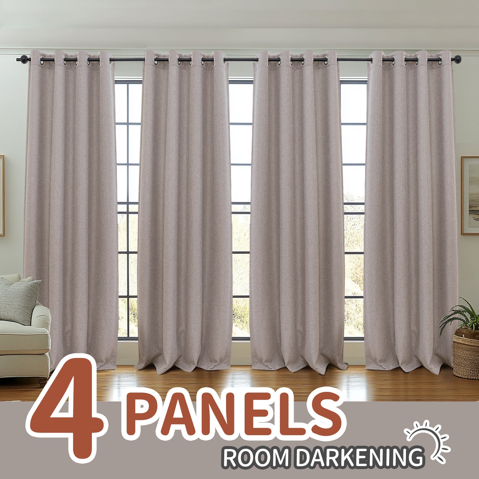 TEMU 4pcs Room Darkening Solid Color Curtains Linen Textured Moderated Curtains For Treatment Thermal Insulated Drapes Grommet Top Window Curtains