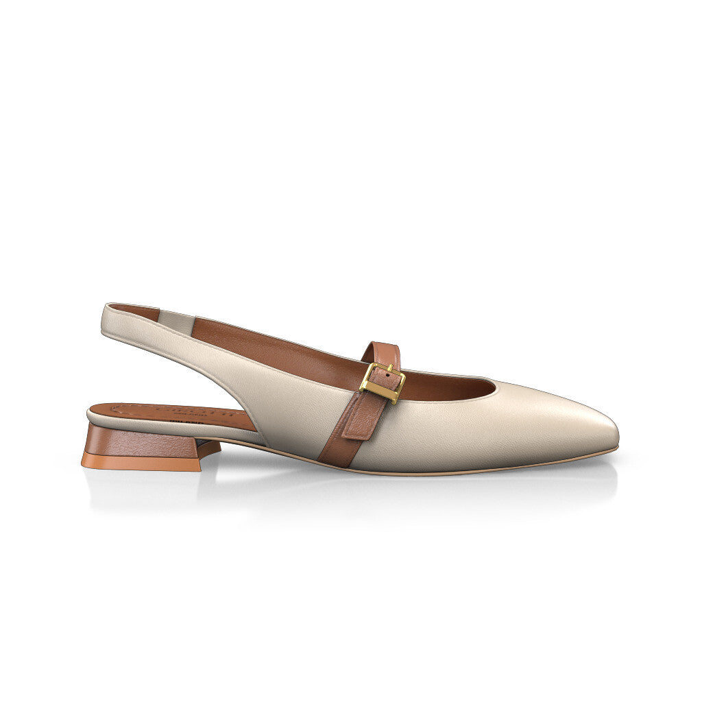 Babies slingback plates à petit talon carré Femme Faites main en Italie en Cuir Ivoire Blanc - Sur Mesure, Petit, Boucles - GIROTTI 64215