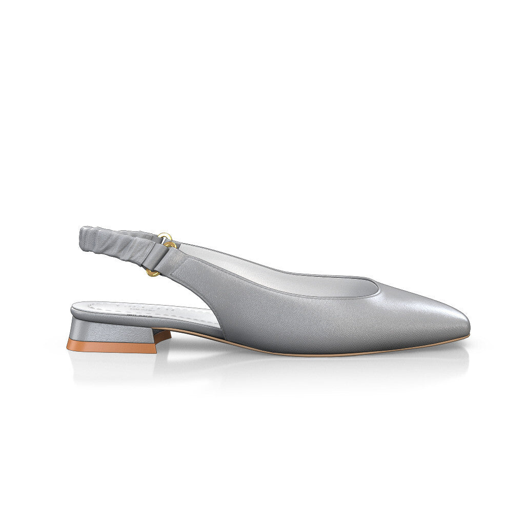 Ballerines slingback à bout carré Chaussures plates Sling Back Femme Faites main en Italie en Cuir Gris clair - Sur Mesure, Petit, Brides - GIROTTI