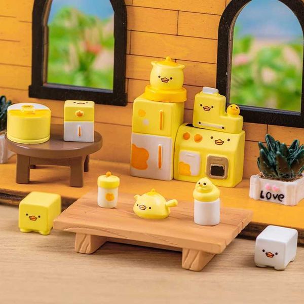 1-12 Cartoon Duck Kitchen Miniature Refrigerator Model Doll House Accessory Plastic Oven Fridge Furniture Home Appliance Model Y240807