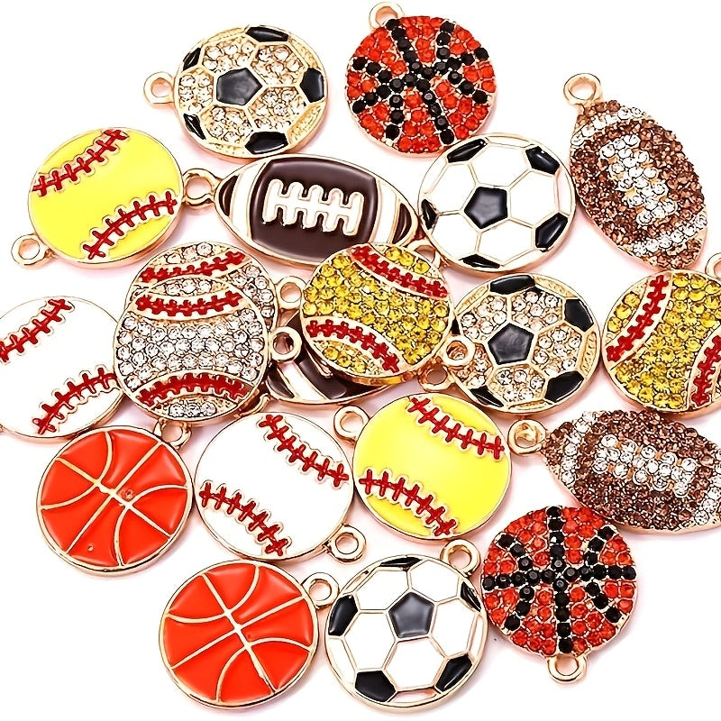 TEMU (10pcs Compatible) Multi-sports Ball Charms With -accented Pendants,,, Soccer, Softball, Hockey, Volleyball, Tennis,, - Glossy Retro Alloy Beads