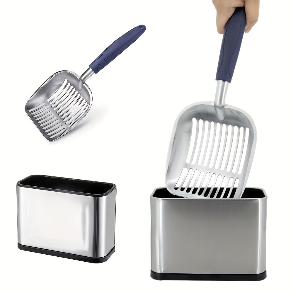 TEMU Stainless Steel Cat With Holder, Aluminum Cat Litter Scooper For All Clumps, Heavy-duty Metal Cat Scoop