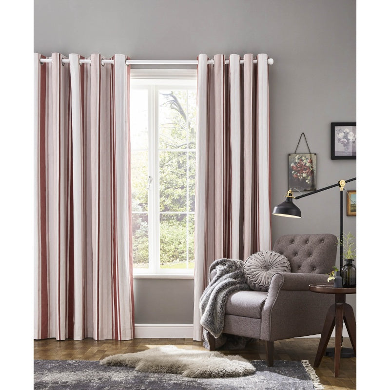Laura Ashley Awning Stripe Blackout Eyelet Curtains - Crimson - 64x90 163x229