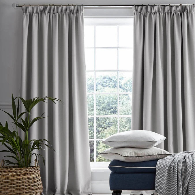 Laura Ashley Stephanie Blackout Pleated Curtains - Steel - 66x54 168x137