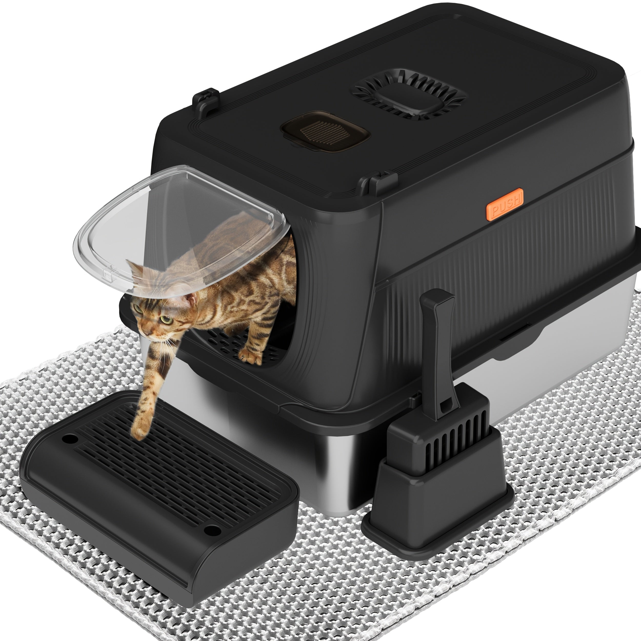 TEMU Citylife Extra Large Stainless Steel Cat Litter Box, Fully Enclosed Cat Litter Box With Lid, Foldable Anti-splashing Cat Litter Box With Front