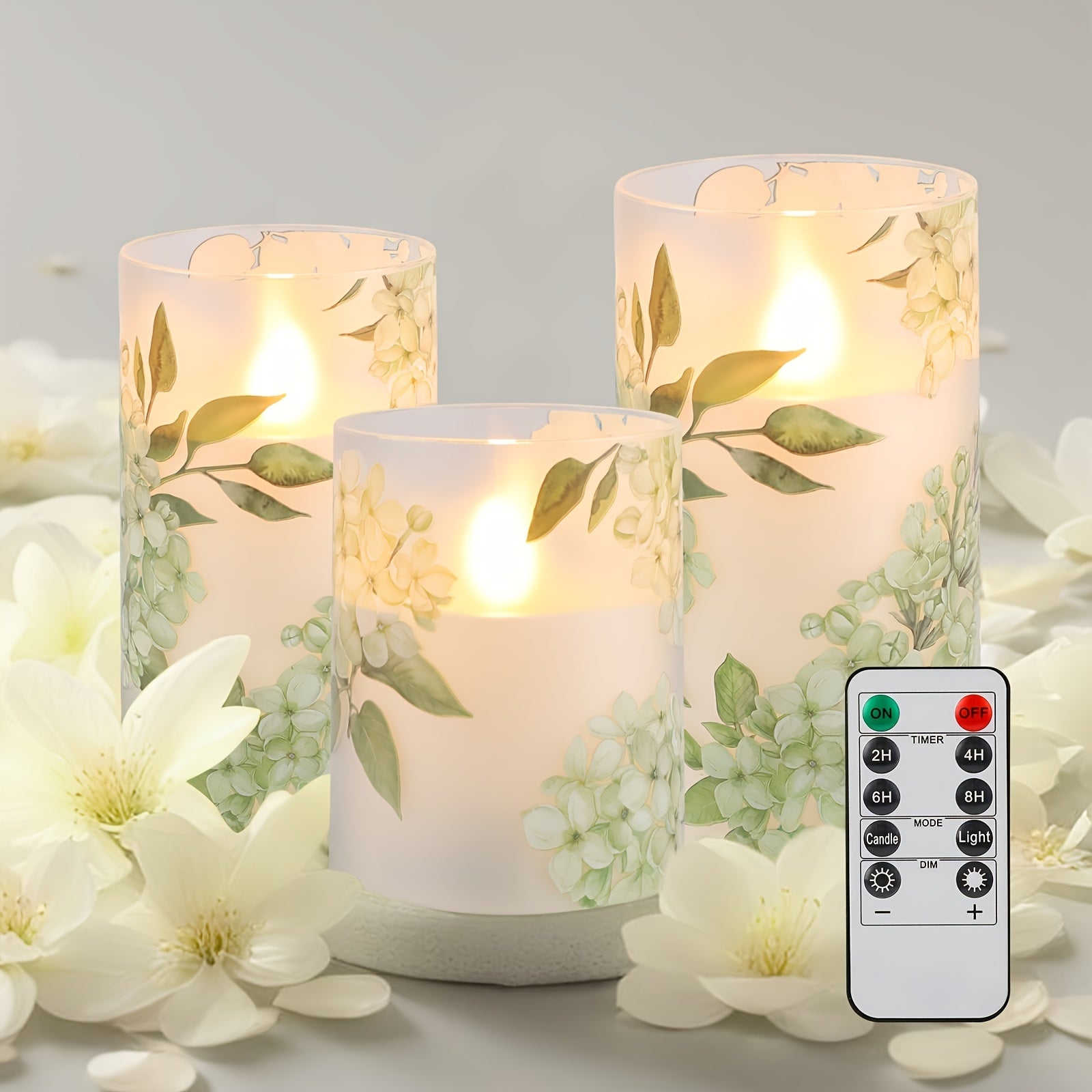 TEMU 3pcs Flameless Candle Lights With Remote Control And Timer, Decal Flickering Plastic Candle Lights, Home Holiday Theme Decor Battery Led Pillar