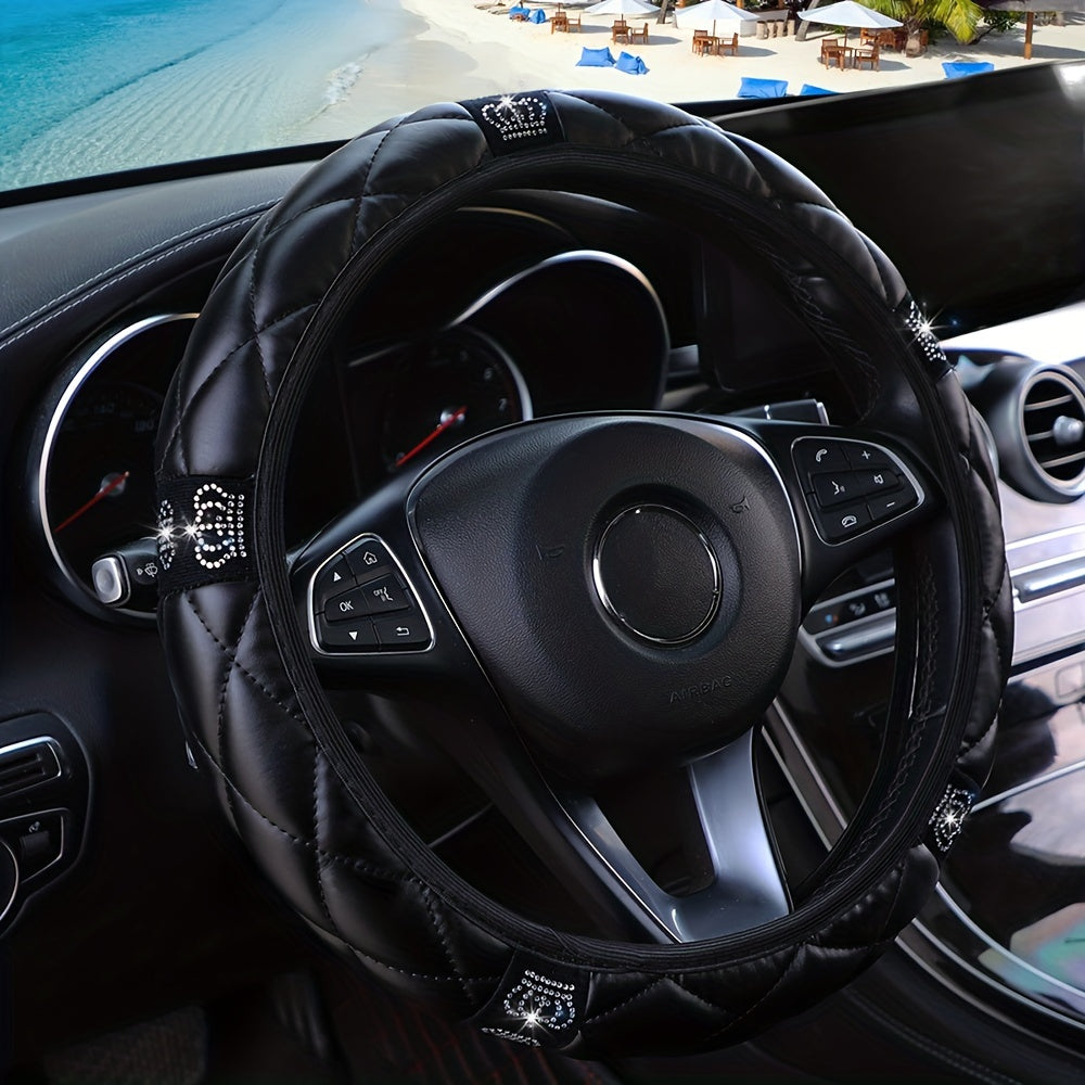 TEMU Lab-grown Pupu Leather Soft Pu Leather Non-slip Steering Wheel Cover For 37-38cm Steering Wheels