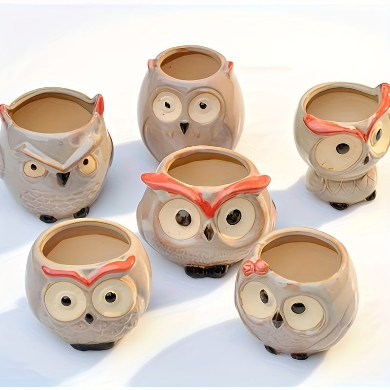 TEMU 6pcs Home Garden Supplies Decoration Ceramic Flowerpots Miniature Model Cute Owl Succulent Flower Pot Planter Desktop Decorations