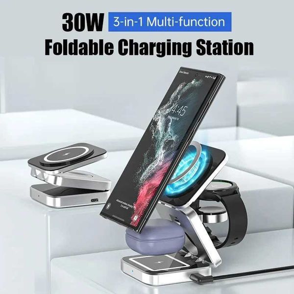 Foldable 3 in 1 Wireless Charger Stand for Samsung Galaxy S23 Magnetic Fast Charging Dock Station for Watch 6 Holder Buds2 ProM240731