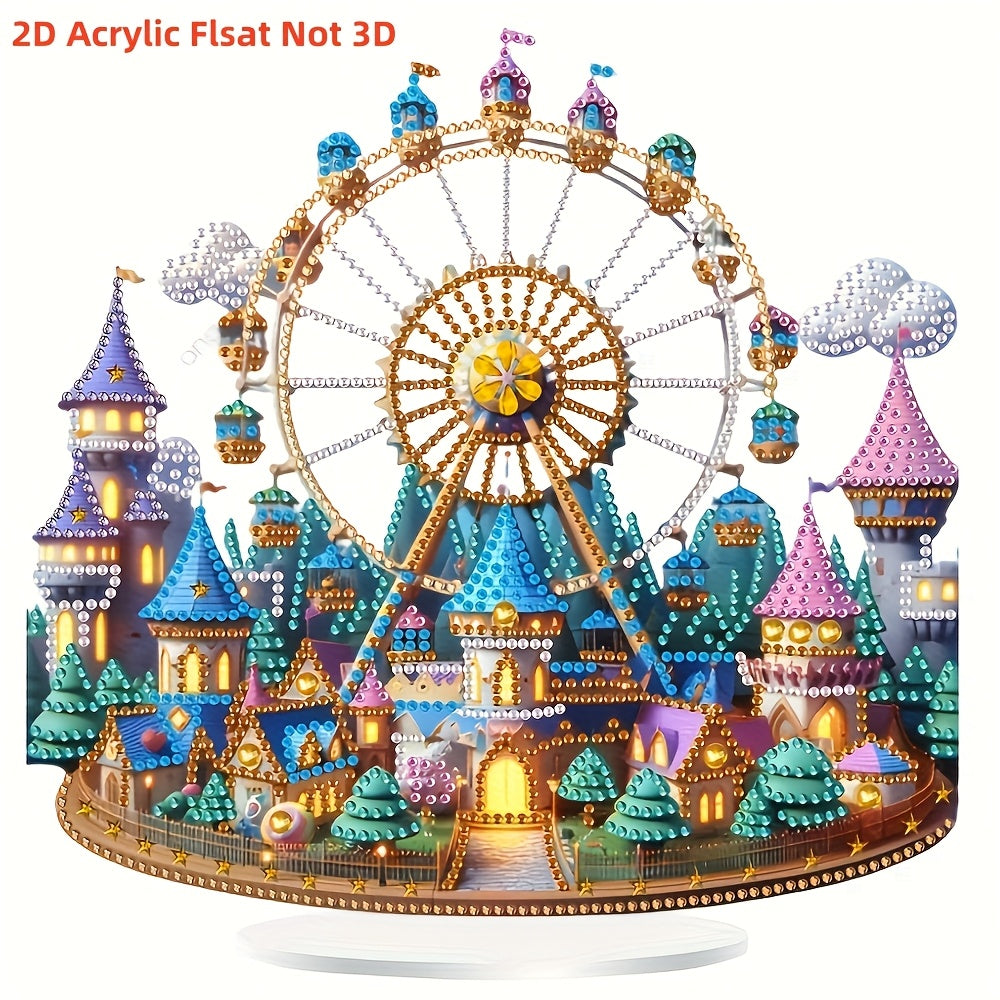 TEMU 2d Flat, 2d-flat Diamond Painting Desktop Decoration, Unique-shaped Mosaic Tabletop Decor, Amusement Park Wheel Craft Kit, Home Decoration Gift