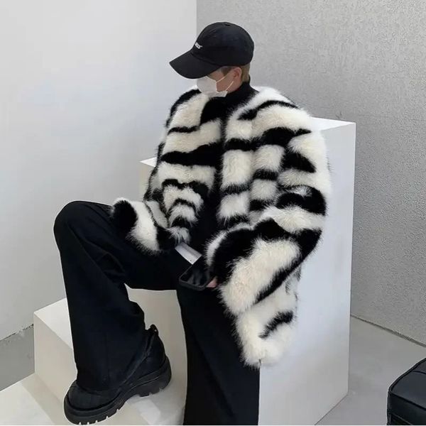 Jaquetas de inverno Moda de moda Fried Street Zebra Grain Faux Fur Cotton Clothing Senor