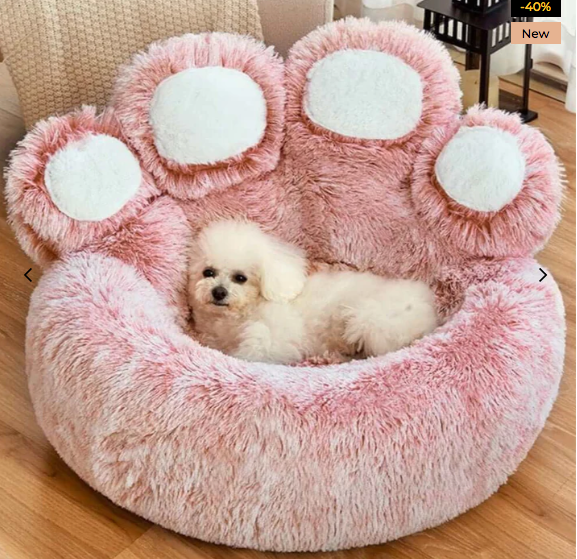 Large Round Dog Bed - Fuzzy Paw, Pink - XL
