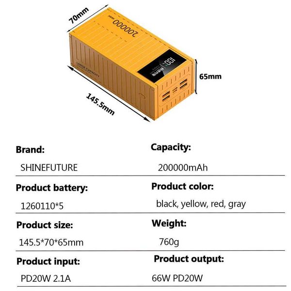 Cell Phone Power Banks 200000mAh Power Bank 66W PD QC 3.0 Charger Powerbank Large Battery Capacity Power Station Fast Charging For iPhone xm