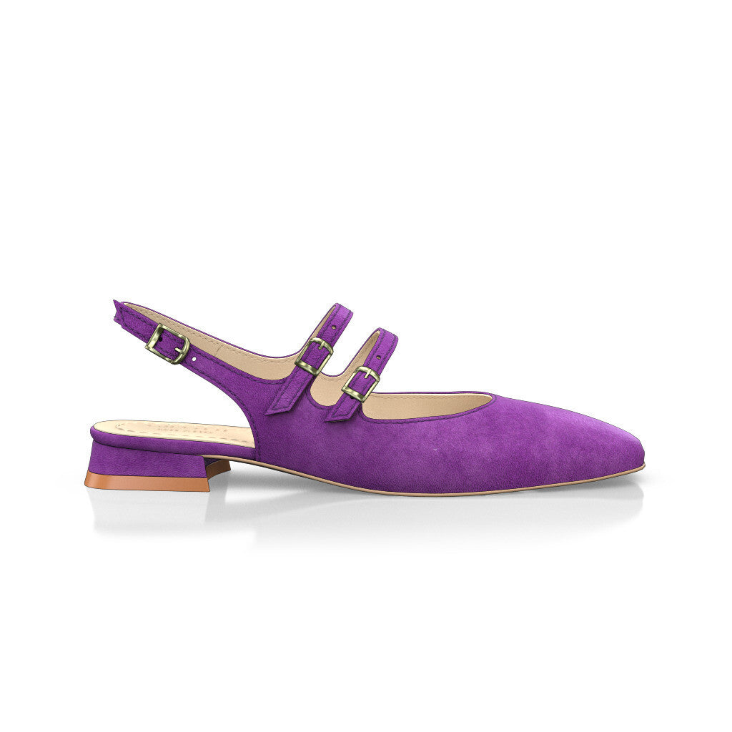 Babies slingback plates à petit talon carré Femme Faites main en Italie en Daim Améthyste Violet - Sur Mesure, Petit, Boucles, Boucle - GIROTTI