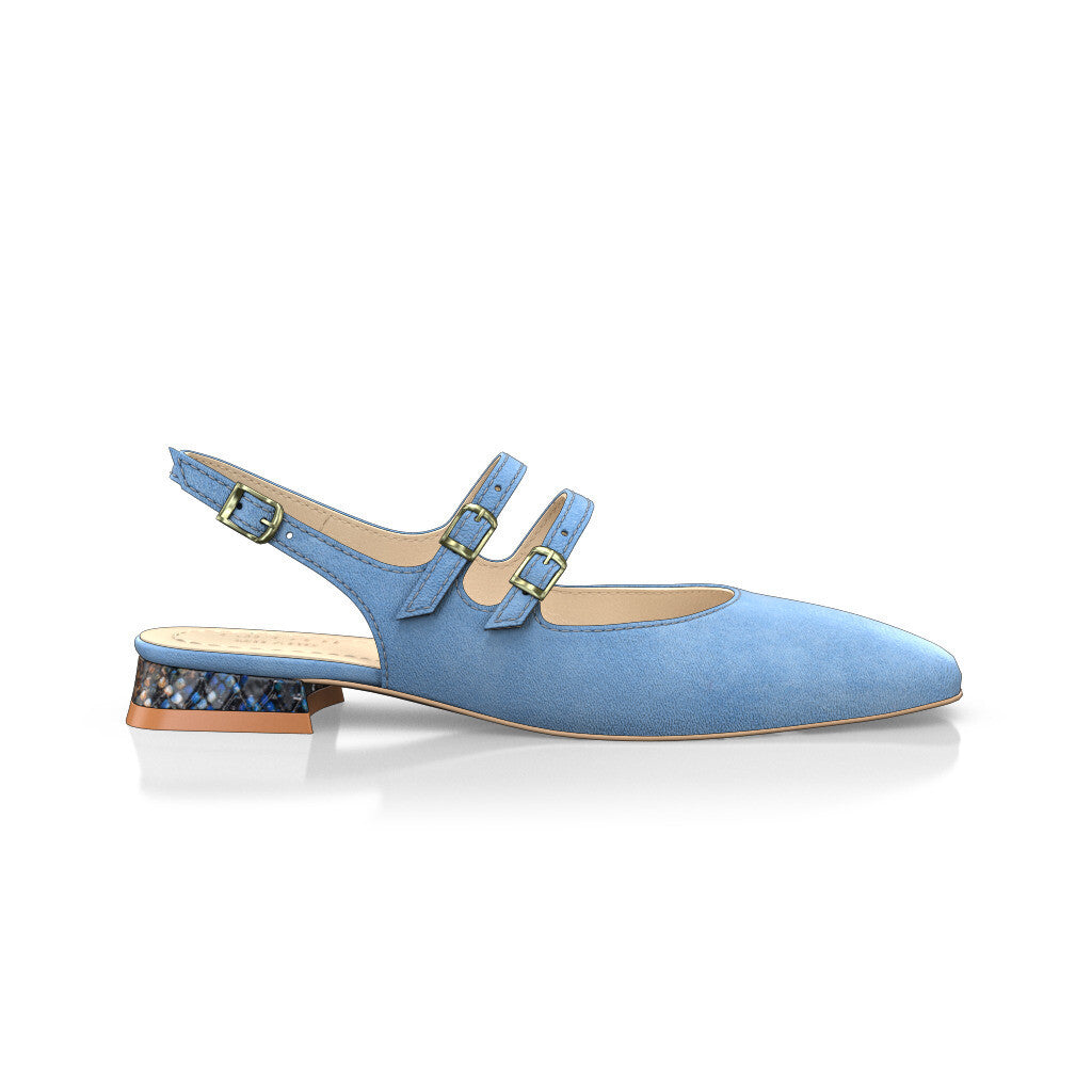 Babies slingback plates à petit talon carré Femme Faites main en Italie en Cuir estampé Bleu Clair - Sur Mesure, Petit, Boucles, Boucle - GIROTTI