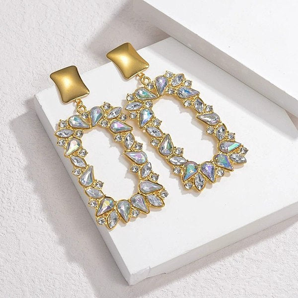 Boucles d'oreilles pendantes en verre et acier inoxydable 304