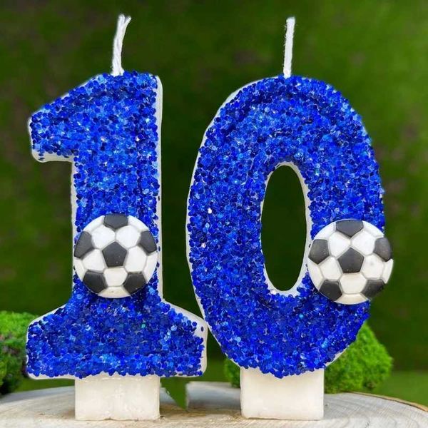 Blue Large Candles Football Birthday Decoration Gifts Children For Guests Candle Number Boy Halloween Party Memories Lamp Candle Y240815