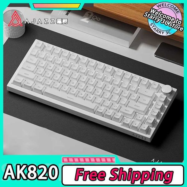 Keyboards AJAZZ AK820 Mechanical Keyboard Multifunctional Knob Wired Gaming Keyboard Hot Swap Gasket Customized PC Gamer Accessory Office z2