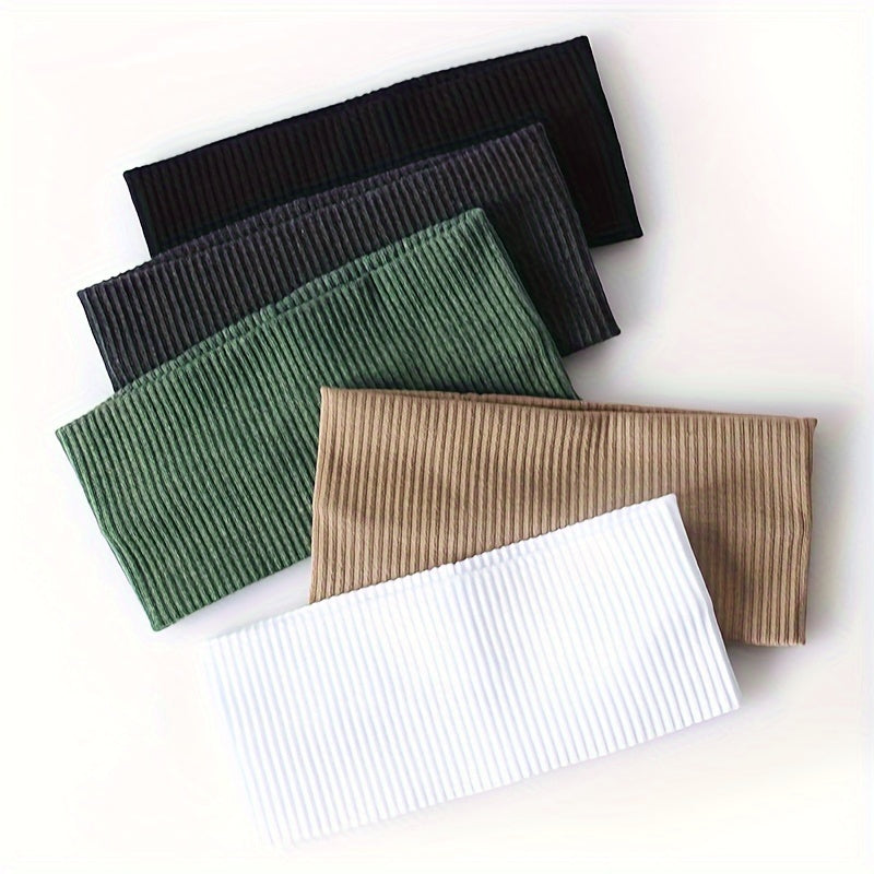 TEMU 5pcs-set Autumn And Winter Set Ribbed Solid Color Wide-brimmed Women'-proof Hair Ties Elastic Ponytail Holders Suitable For Daily Use, Colors