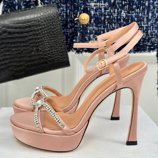 Famous brand shoes new stiletto sandals with rhinestones crystal inlay flat pump 12cm high heels luxury designer evening dress shoes factory