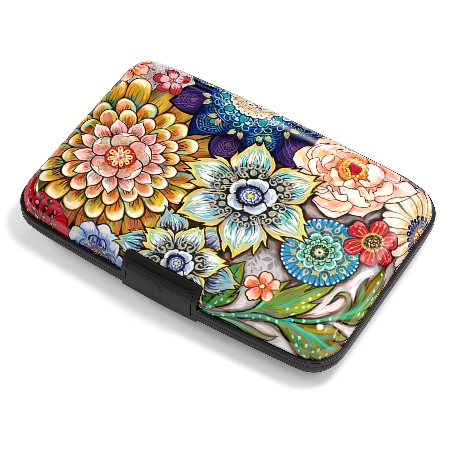 TEMU Modern Mini Aluminum Credit Card Case For Women, Rfid Blocking, Thin Metal Hard Card Holder With Flip Cover, Double Fold Design, Polyurethane