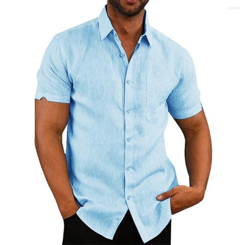 CNLONGBIDA Men&#039;s Casual Shirts Cotton Linen Men&#039;s Short-Sleeved Summer Solid Color Turn-down Collar Beach Style Plus Size