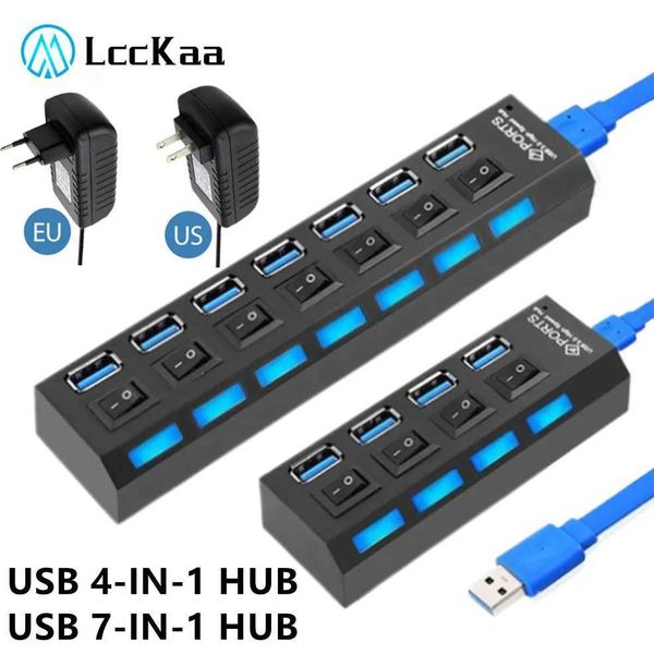 4-7 port USB HUB 3.0 2.0 adapter extender high-speed multi USB splitter multi extender with LED light switch suitable for PC laptops CL24090