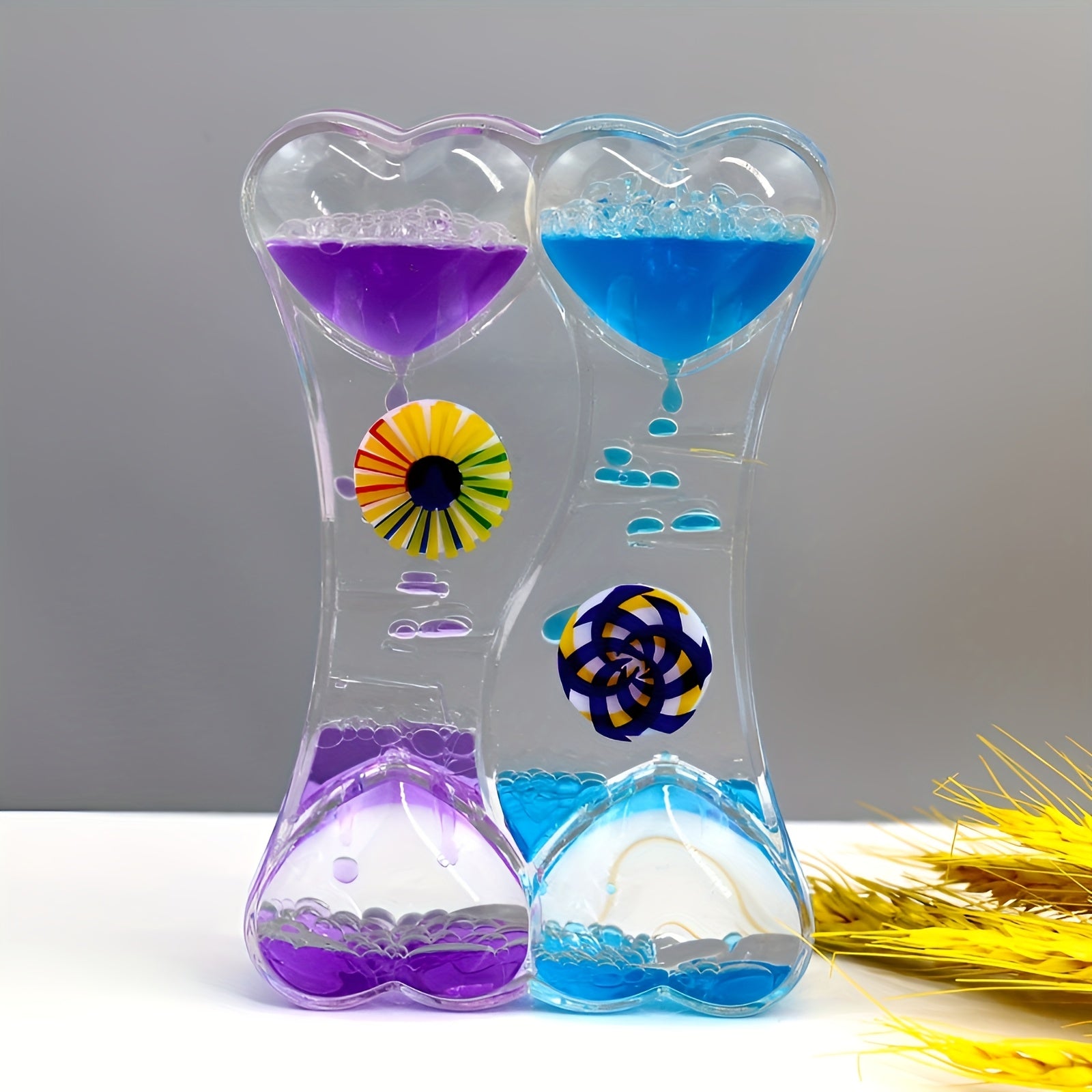 TEMU Creative Liquid Hourglass Oil Timer, Desktop Decorative Dual-color Windmill With Peach Droplet, Relax Tool, New Year Gift, Craft Piece In All