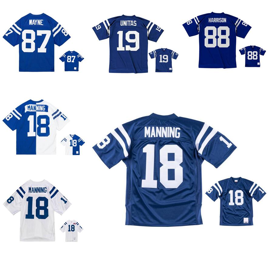 Stitched football Jerseys 18 Peyton Manning 19 Johnny Unitas 88 Marvin Harrison 87 Reggie Wayne mesh Legacy Retired retro Classics Jersey Men women