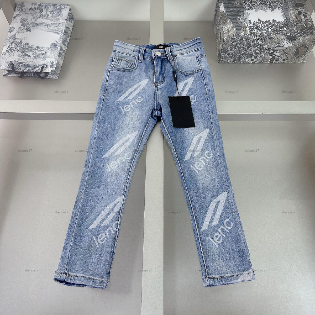 Top baby jeans autumn White letter print denim kids pants kids designer clothes Water washed child trousers A730X20N185