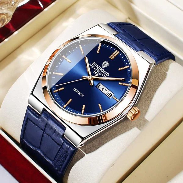 New Men Watch business Light Luxury brand ultra-thin Waterproof Leather Double Calendar Male Fashion Quartz Clock Watches Z250207
