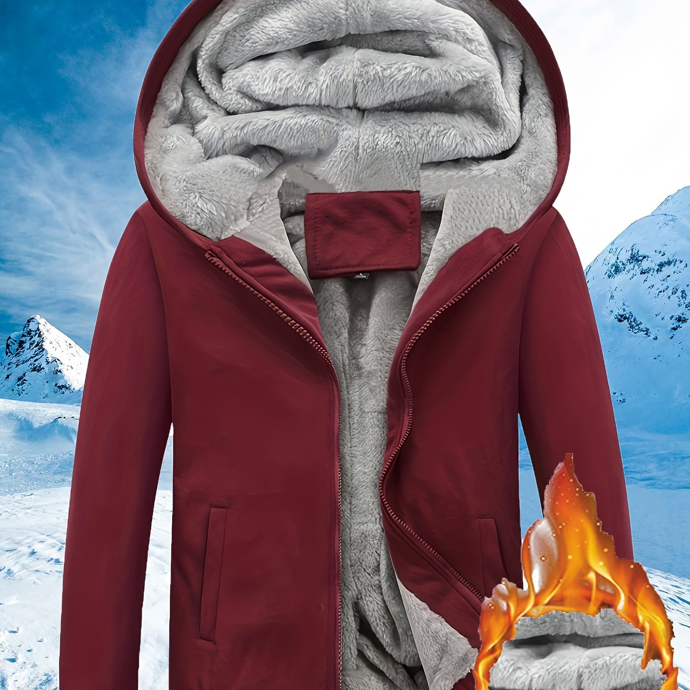 TEMU Winter Warm Fleece Zipper Hooded Jacket, Color Block Casual Hoodie, Women's Clothing