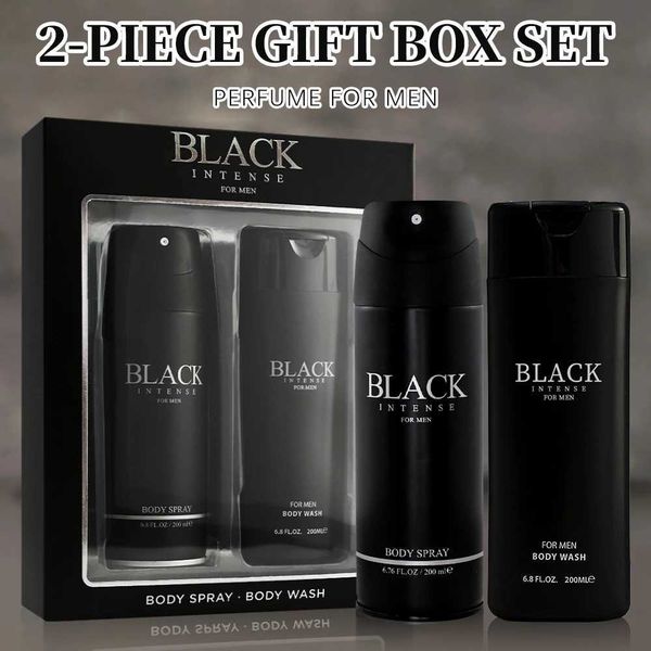 Mens Body Fragrance Set Body Spray and Wash Gift Box 6.8 FL.OZ Mist 6.8FL.OZ Body Wash BLACK INTENSE 2Pcs Set Long LastingT250118