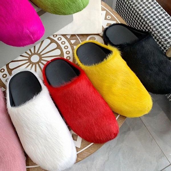 Fussbett Sabot shoes designer horsehair slippers Top quality candy color fluff women slide black white blue yellow red green woman slides wo