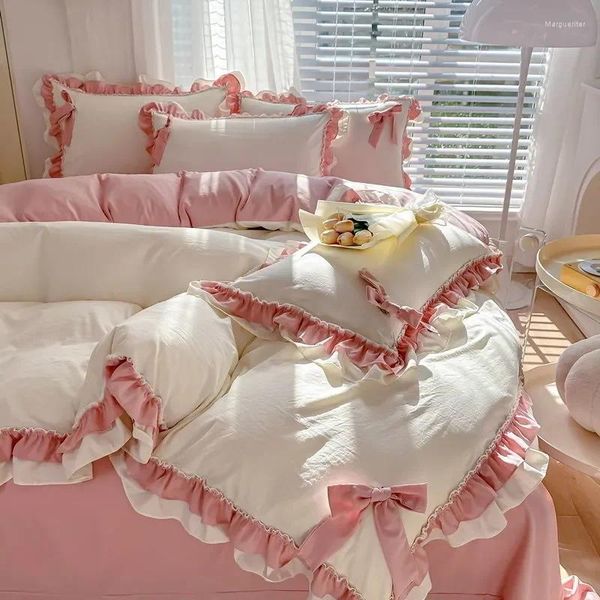 Princess Ruffle Bow Bedding Set - urious 2024 Pink Girl Bedroom Decor
