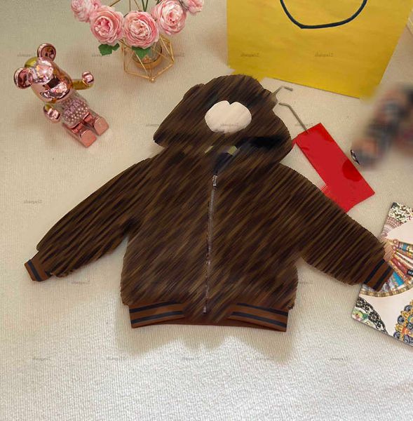 Luxury designer baby jacket Lamb wool toddler coat Size 100-150 Full letters print kids clothes Bear Hat Design child Outerwear