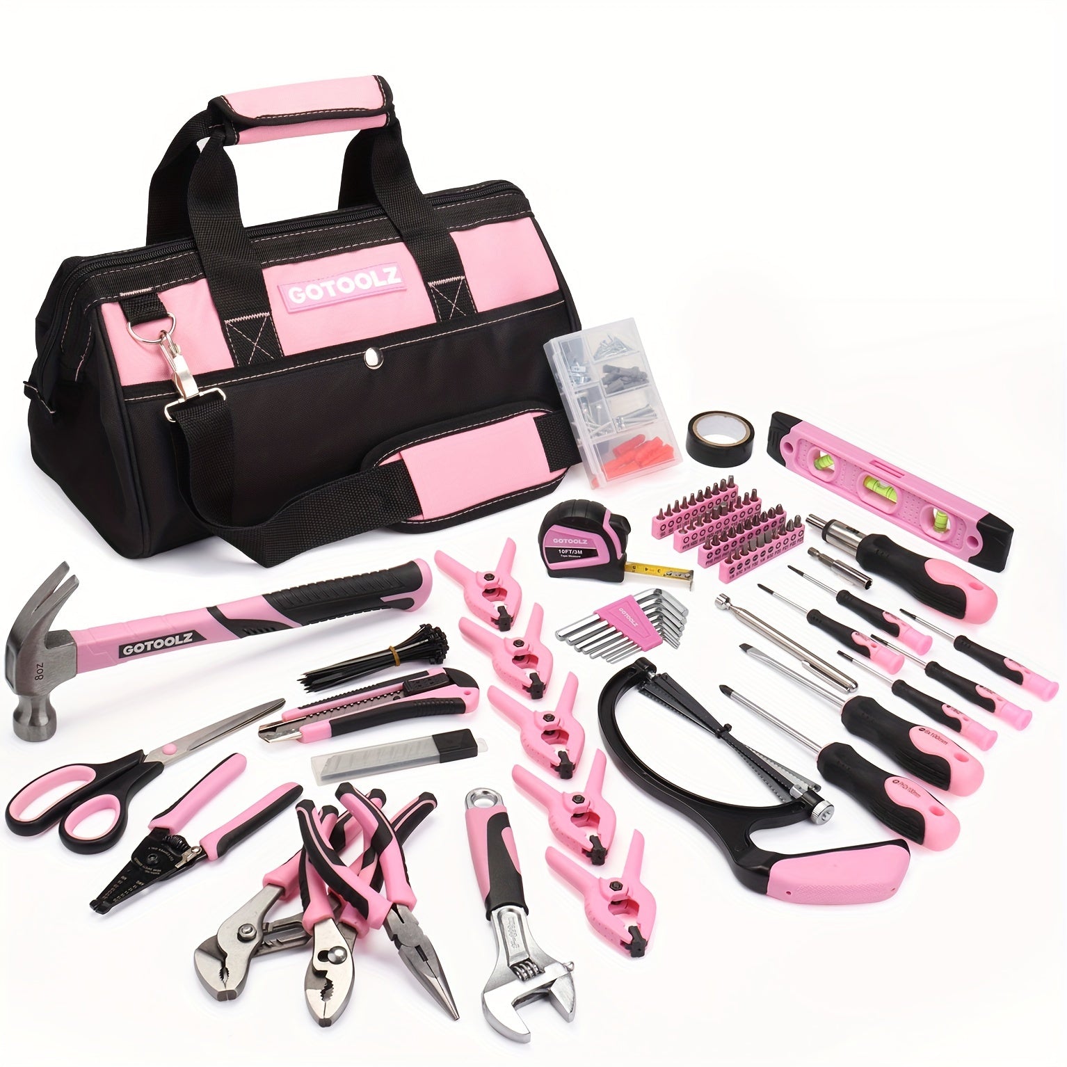 TEMU Pink Tool Set, 240-piece Home Tool Kit For Women, Ladies Kit For House With 14-inch Wide Mouth Open Tool Bag, Household Hand Tool Set For ,