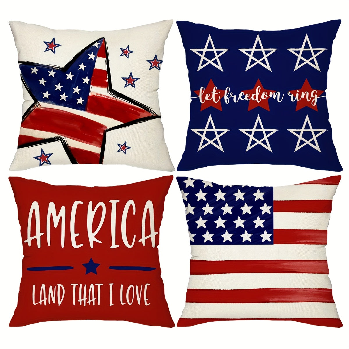 TEMU Set Of 4, American Flag Throw Pillow Covers, Usa July 4th Cushion Covers, Stars Striped Let Decor Pillowcases, 18 Inch, For Farmhouse, Living