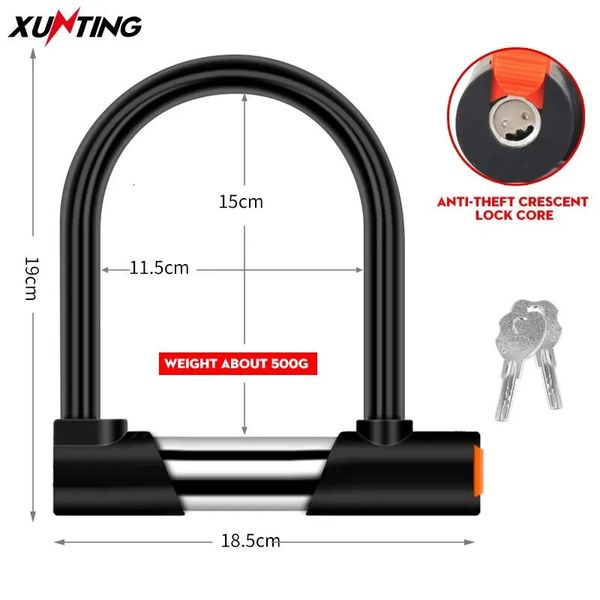 Xunting Bicycle U Lock Mtb Road Bike Lock Lock Anti-roubo Segurança Scooter Scooter Ciclismo Bloqueio Acessórios de bicicleta fortes 241212