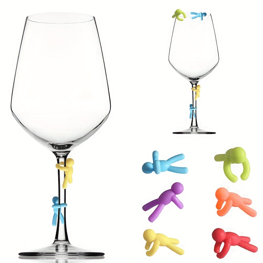 TEMU 6pcs Glass Markers, Drink Cup Labels, Creative Silicone Humanoid Glass Tags, Reusable Glass Bottle Marks For Parties And Bar Decorations - Silly