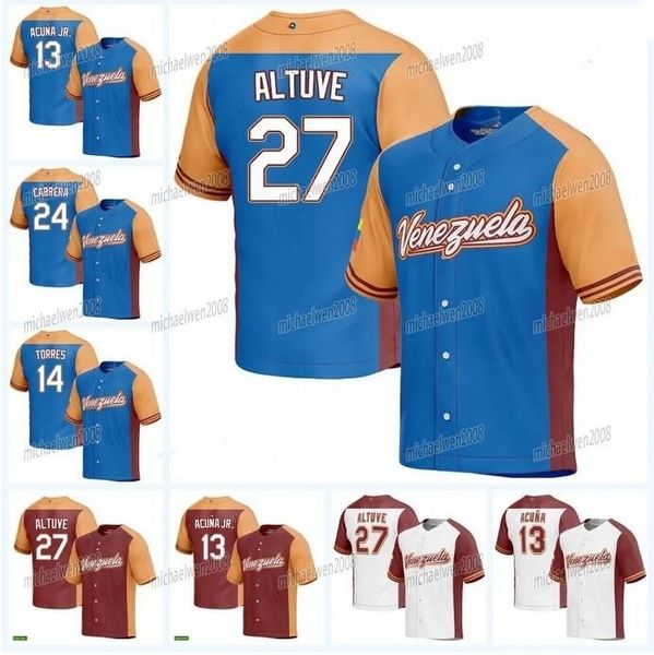 2023 World Baseball Venezuela Jersey 3 Elieser Hernandez 77 Luis Garcia 44 Jesus Luzardo 54 Martin Perez 48 German Marquez 0 Andres Gimenez