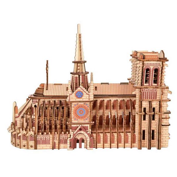 DIY 3D Wooden Puzzle Notre Dame De Paris Dimensional Model Learning Educational Games Toys for Children Architecture DecorationM240731