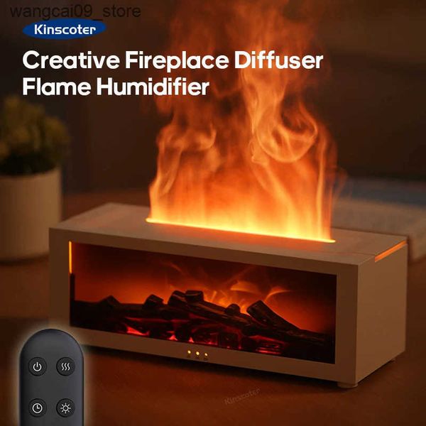 Humidifiers Creative Fireplace Air Humidifier Waterless Auto-Off Aroma Essential Oil Diffuser with LED Light Remote Control for Home Gift J2