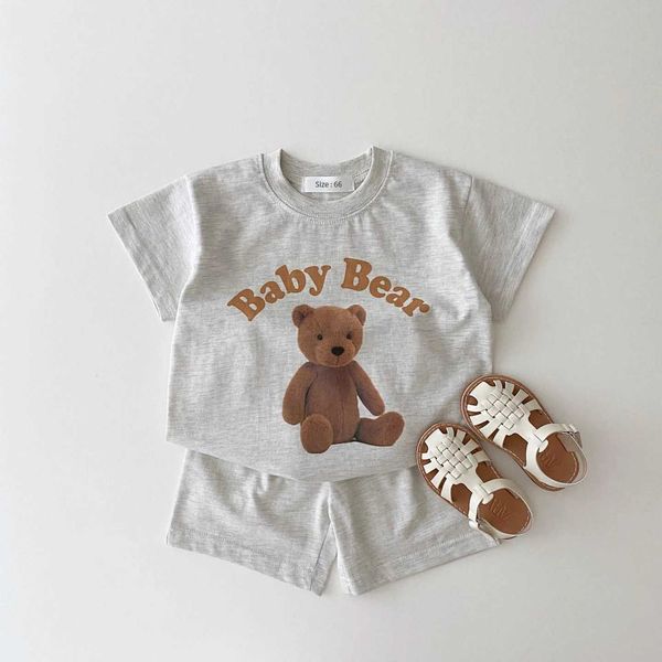 Clothing Sets 2023 Summer New Infant Baby Boy Cartoon 3D Bear Printed Pattern Casual Short Slve Tops+Toddler Girl Breathable Shorts 2pcs Set