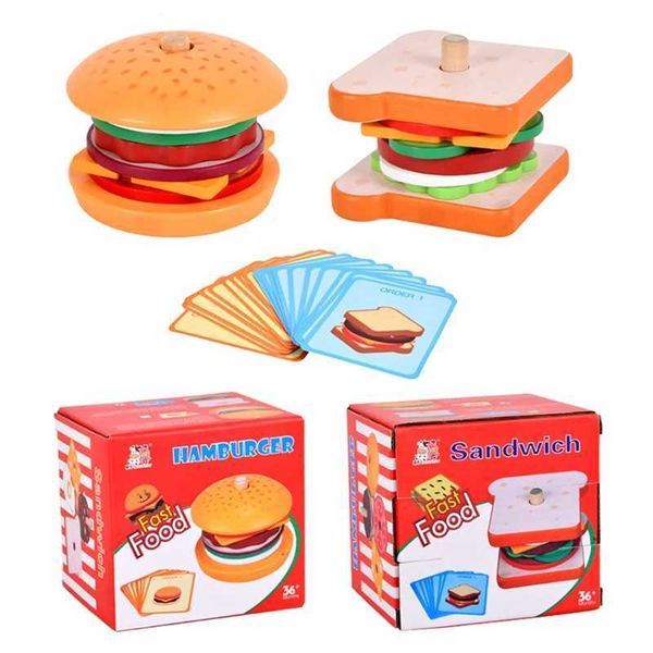 Kitchens Play Food Children Pretend Kitchen Toys Hamburger Sand Simulation Matching Games Montessori Educational Wooden Stacking WX5.28
